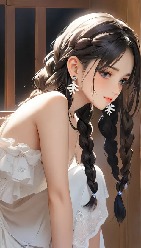 (masterpiece, Highest quality:1.2), One girl, alone,bony body、15 years old、fish-bone braid hair、Earrings