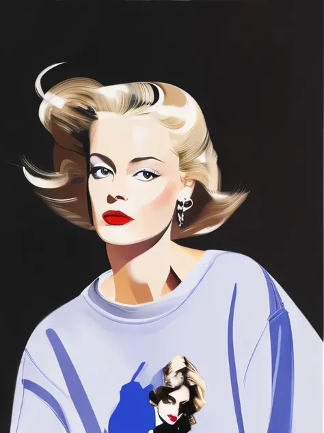 Blonde woman lilac sweatshirt oil painting fashion illustration David Downton style