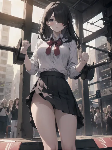 Highly detailed CG Unity 8k wallpaper, best quality, highly detailed, masterpiece, Highly detailed cute girl, 18 years old, (((lifting skirt by herself))), (lifting by herself), dynamic angles, sexy pose, blush, lips apart, looking at the audience , half b...