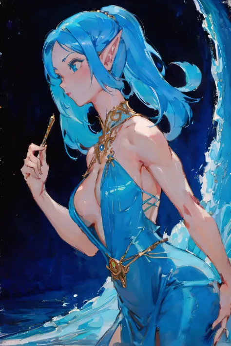 a woman with blue hair and a teal ballroom dress is standing, style artgerm, trending artgerm, artgerm lau, artgerm style, style of artgerm, as seen on artgerm, artgerm and rossdraws, extremely detailed artgerm, like artgerm, artgerm art, blue sea-elf, ful...