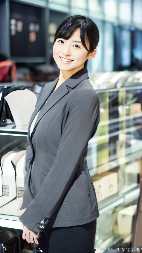 beautiful japanese woman、close-up photo focusing on upper body、30 years old、concierge, beyond the information counter,beautiful ...