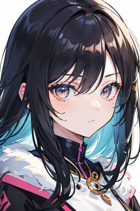 masterpiece, best quality, {best quality}, {{masterpiece}}, {highres}, focus, anime style, a closeup of a cartoon of a woman, girl design, portrait, giesha, anime image, long hair, black hair, straight eyes, hair covering ears, polished and powerful look, ...