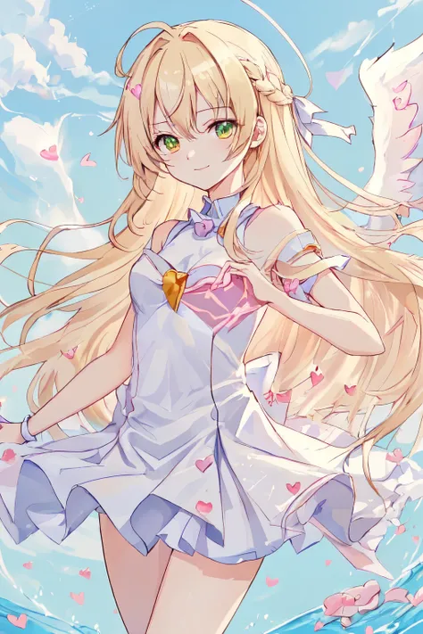 1_girl, (anime, kawai:1.6), (masterpeice, best_quality, clean:1.8), (sky_background:1.2), (cute, wholesome, young:1.5), (delicate, extremely_delicate, beautiful, thin:1.8), (girlfriend, angel:1.5), (green_eyes:1.8) (long_hair, blond_hair:1.6), (combat:1.2)...