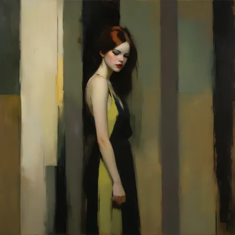 create an evocative oil painting inspired by malcolm liepke, based on the provided image. capture the intense, introspective exp...