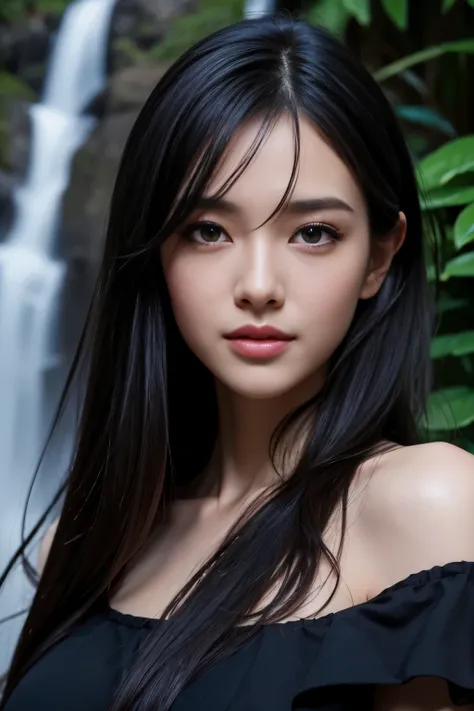 (ultra realistic) , (illustration), (increase resolution), (8K), (extremely detailed), (best illustration), (beautiful detailed eyes), (best quality), (ultra-detailed), (masterpiece), (wallpaper), (detailed face), 1 girl, black straight hair, slender body,...