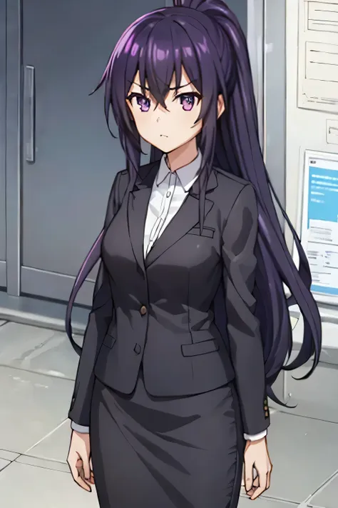 1girl, tohka yatogami, suit, office lady, black skirt, black blazer, pencil skirt, white shirt, collared shirt, long hair, teena...