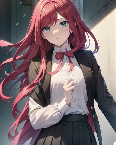 SimpleNegativeV3, an14, badhandv4,1girl, amy, long hair, red hair, green eyes, suit with long skirt, white shirt, 4K, 8k, 16k, HD, 1080P, best quality, high quality, super detail, anatomically correct, masterpiece
