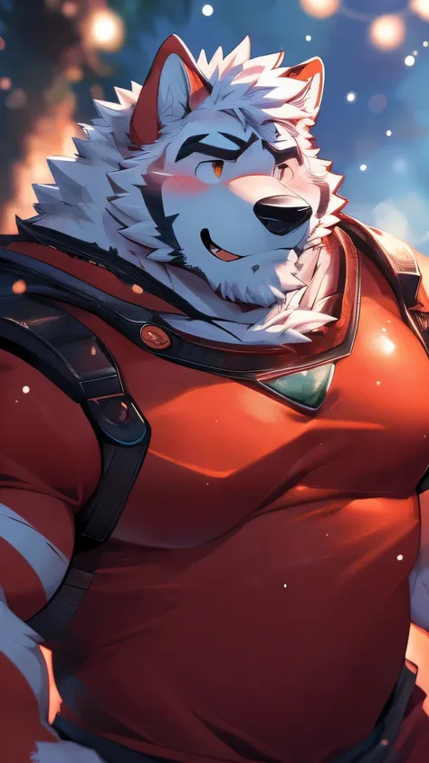 human nature, wild animals, male, 36 years old，uncle，solitary, ((Round Face, The face is plump,  Orange Eyes, Thick white hair，Scars)), ((Endomorph, Handsome，Hot Blood)), （Mecha suit，no electricity，exhausted), ((domestic white wolf, Wolf Orc) Fluffy fur, F...