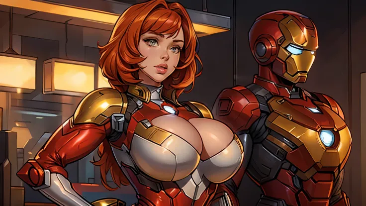 Christina Hendricks as Riri Williams in Iron Man armor: Mark XLIX Rescue Armor, Detailed costume design