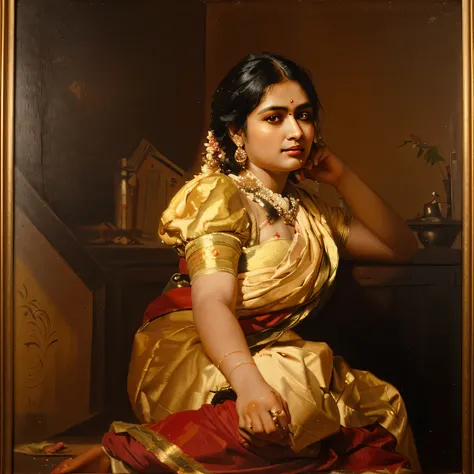 i need raja ravivarma painting look, beautyful woman painting, oil painting effect