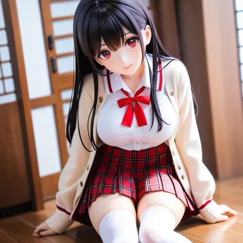 alone、45 years old、natural body shape、white skin、natural makeup、black hair、bangs、straight long hair、、((high school uniform)) 、((...