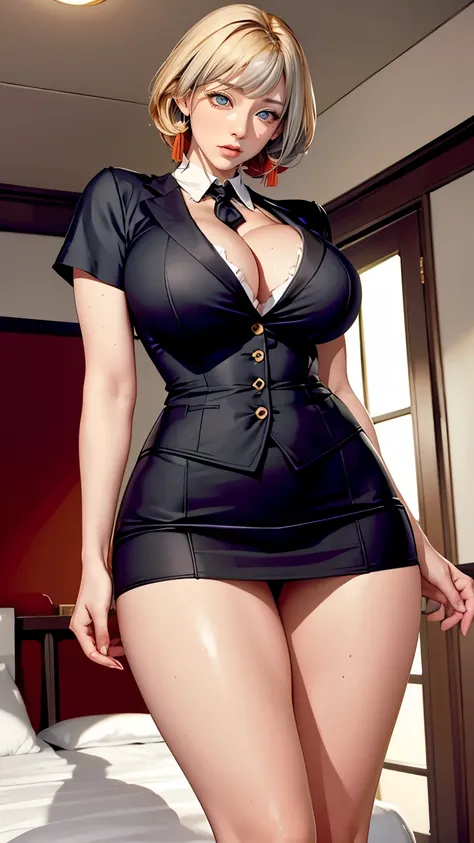 Breasts larger than torso。woman with delicate skin，full-body shot，High heel。Model shooting pose。City girl。Sexy secretary，Suspender stockings。Sexy and seductive cram school teacher。Sexy female boss in formal wear with hip skirt。Still charming Head Teacher。A...