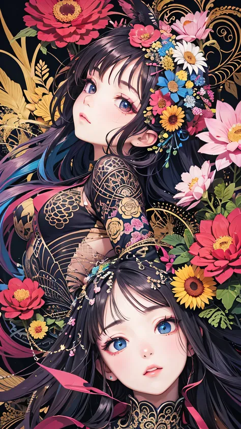 Official Art, unity 8k wallpaper, Super detailed, beautifully、aesthetic, masterpiece, Highest quality, Chinese style, (zenTangle, Mandala, Tangle, enTangle), Flower Ecstasy, One person, Very detailed, Dynamic Angle, Cowboy Shot, The most beautiful form of ...