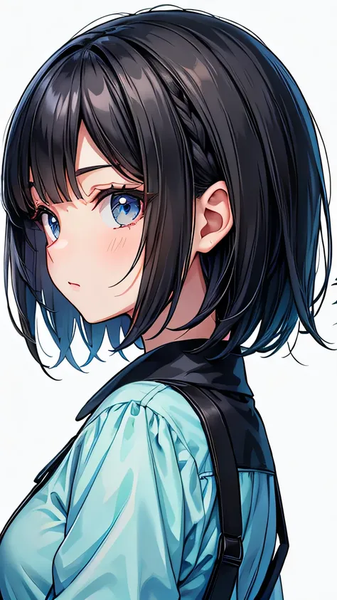 SNS profile image, two-dimensional, older sister, bob hair, black hair, upper body close-up, white background, facing forward, suit