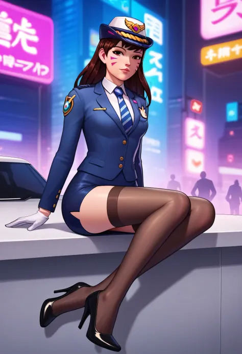 score_9, score_8_up, score_7_up, 1girl, solo focus, officerdva, d.va (overwatch), white gloves, high waisted skirt, bodycon penc...