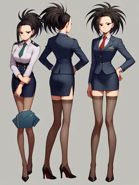 score_9, score_8_up, score_7_up, score_6_up, score_5_up, score_4_up, BREAK
yaoyorozumomo, 1girl, black eyes, black hair, ponytail, long hair, hair pulled back,
navy pinstripe skirt suit, (((three-piece suit))), (((dress shirt))), (((necktie))), (((blazer))...