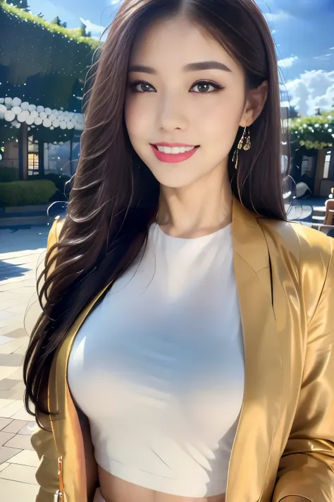 ((Highest quality, 8k, masterpiece :1.3)),Gravure idol,outside,Tokyo Disneyland,Cinderella Castle,squirt,(Full Body Shot),A very charming smile:1.3,Saggy breasts,Beautiful pose,Looking into the camera,Red lipstick:1.2,Dark lipstick:1.2, double eyelid,Navy ...