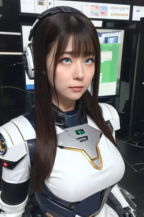 masterpiece, best quality, extremely detailed, japaese android girl,portrait,plump,a bit chubby,control panels,android,droid,mec...