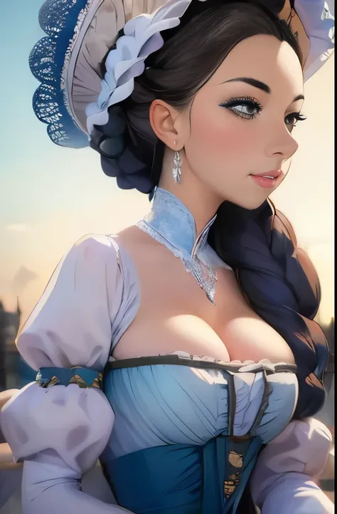 a close up of a woman in a dress with a hat on, a pastel inspired by Nina Petrovna Valetova, tumblr, rococo, olivia culpo as milady de winter, victorian style costume, with victorian clothing, dressed in a medieval lacy, a beautiful victorian woman, nina d...