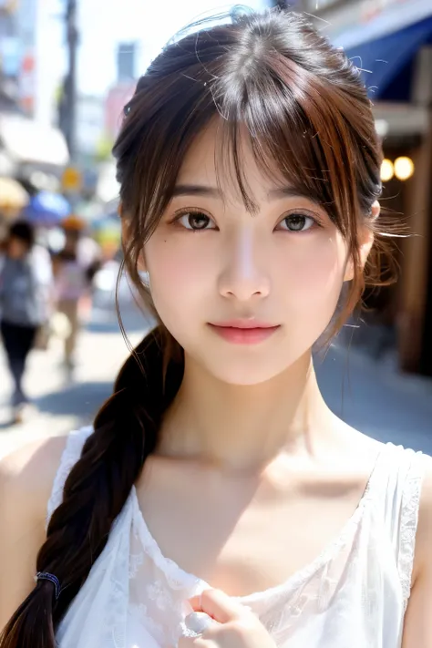 (Highest quality: 1.3), (Very detailed: 1.3)、High resolution、8k wallpaper、Perfect dynamic composition,、 (masterpiece: 1.3),

Beautiful Eyes、Natural color lip、 ((Japanese Idols))、very cute、20-year-old、

(street)、