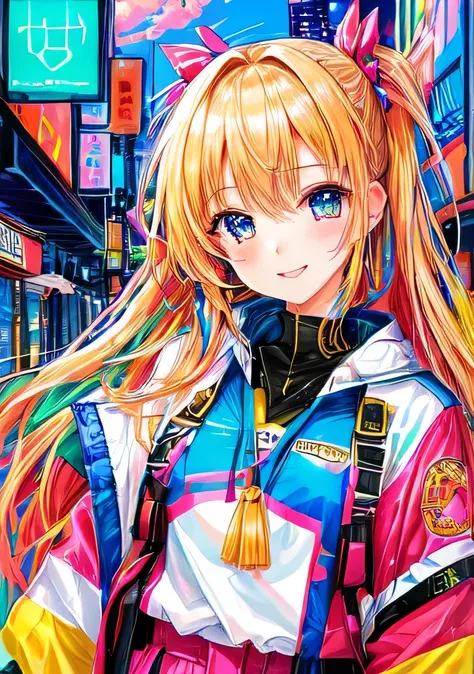 Vivid Cyber Beautiful Girl City Pop Thick Painting