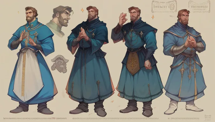 concept art, man, priest, medieval clothes, medieval gothic theme, full body pose