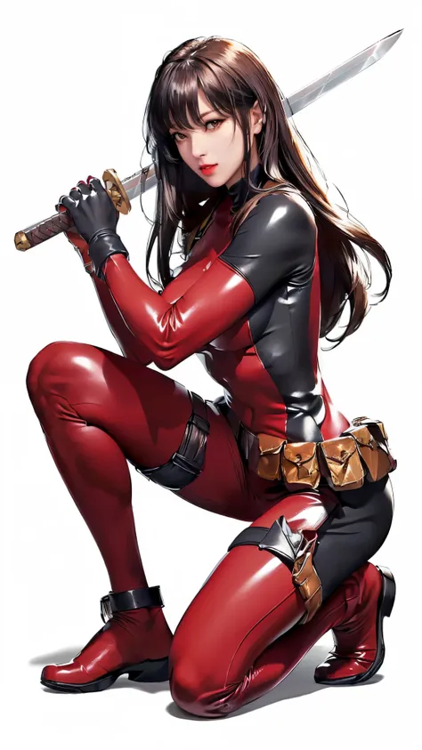 (（（perfect body,white and tender skin,（（（bodysuit_lady_deadpool_ownwaifu，bodysuit, skin tight, superhero, belt pouch, utility be...