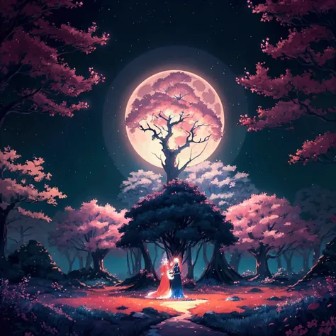 Viral anime nature wallpaper in 4K quality, in the style of digital illustration inspired by Naoko Takeuchi, depicting a magical forest at midnight with glowing flowers, fairy lights, and an ethereal moon casting a soft glow; cool and mystical color temper...