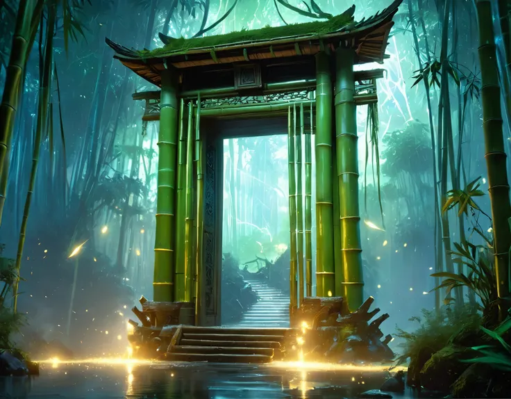 high details, best quality, 16k, [best detailed], masterpiece, best quality, (extremely detailed), a view from the rear (best details, Masterpiece, best quality), photorealistic, fantasy art, RPG art, a picture of a human sorceress sittings in bamboo fores...