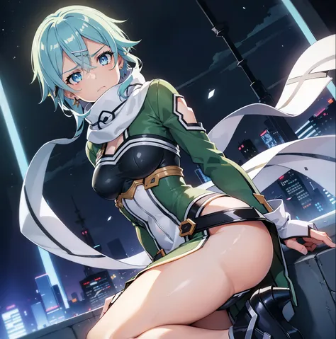 ((1girl)),((alone)),sinon asada, (sword art online),(masterpiece), (best quality), (ultra detailed), (best illustration), (best shadow), (absurdities), sharp focus, cowboy shot, atmospheric perspective, depth of field, dynamic posture looking at viewer, me...