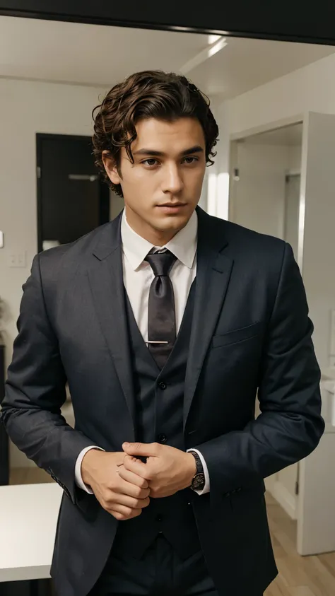 Man with short curly hair in suit