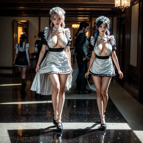 (Full Body of Extremely Detailed((Sexy Maid Group in a row:1.37))), KAWAII perfect face, Reflective Eyes, Detailed(Delicate Clothing textures), Correct Leg Line, Dynamic Joyful Expressions LifeLike Rendering, Specular Reflection, TopQuality 8K Ultra-detail...