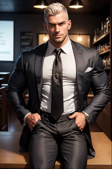 ,Far shot! Hairy chest muscles! Furry armpits!Someone is watching next to it. , sexy digital art, suit and tie sitting in a beer bar, suit and tie, Rolex watch, Finger rings, wearing a suit and tie, wearing a suit and a tie, wearing suit and tie, wearing ...