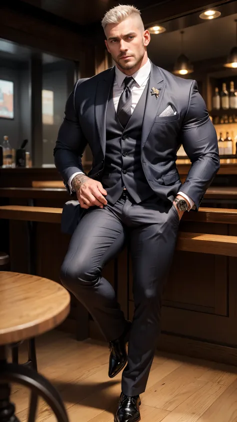 ,Far shot! Hairy chest muscles! Furry armpits!Someone is watching next to it. , sexy digital art, suit and tie sitting in a beer bar, suit and tie, Rolex watch, Finger rings, wearing a suit and tie, wearing a suit and a tie, wearing suit and tie, wearing ...