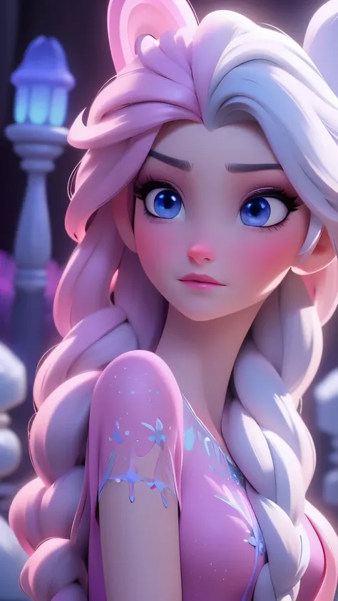 Elsa, (perky breasts), (((small breasts))), smirk:1.2, beautiful blue eyes, (perfect iris’s), depth of colour to her eyes, blonde hair, long hair, braid, full lips, blush, naked, she is showing her vagina, depth of field, bokeh, (special attention to skin ...