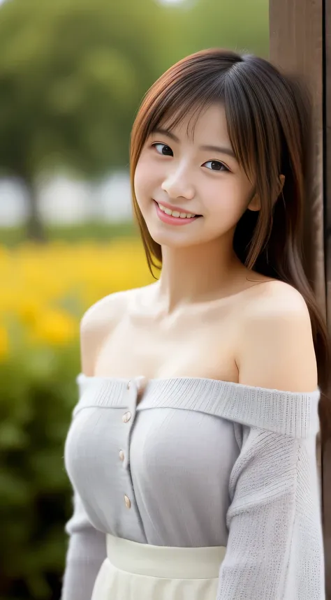 masterpiece,best quality,(Japanese girl),((Beautiful girl)),cleavage,(off shoulder:1.2),(perfect body beauty:1.2),(shy smile),From slightly above