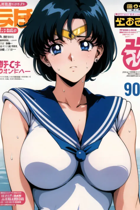 masterpiece, highest quality, high resolution, sailor mercury　1990s \(style\),、(big breasts)、sweating all over the body、vapor、、m...