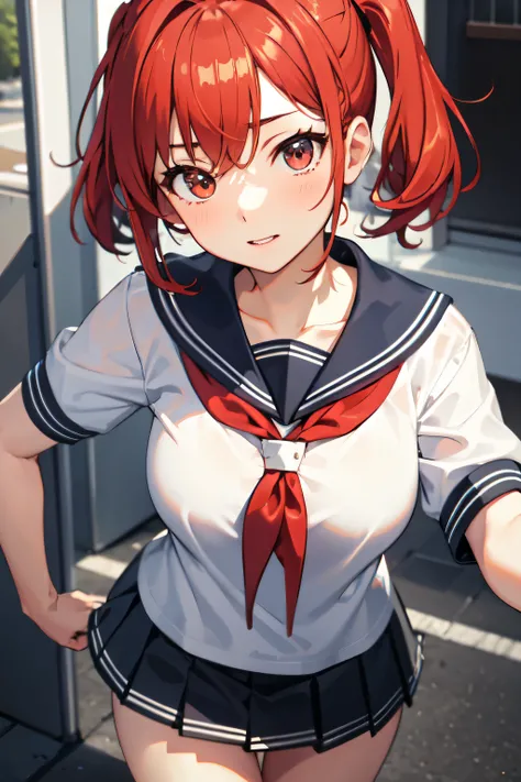 8ｋ,Highest quality,masterpiece, Sharp focus,high school girl，，Red hair，Lewd，Sailor suit，
