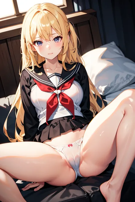 8ｋ,Highest quality,masterpiece, Sharp focus,high school girl，，Blonde，Lewd，Sailor suit，
