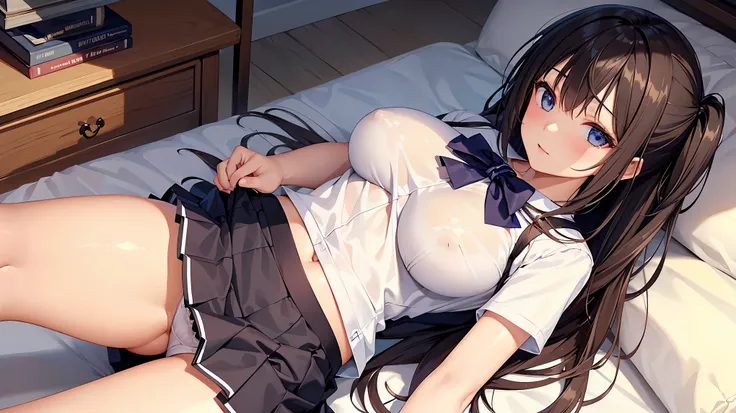 masterpiece, Highest quality, In detail, (beautiful girl), cute, (tits), (A high school girl tucking up her skirt to show her panties.)