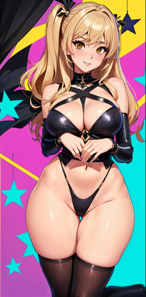 a cartoon picture of a woman in a black outfit and a star, thicc, cutesexyrobutts, oppai cyberpunk, ( ( misa amane # ) ), oc commission, monokini, android 18, misa amane *, commission for high res, lola bunny fanart, ecchi anime style, oppai, anya from spy...