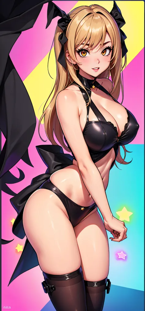 a cartoon picture of a woman in a black outfit and a star, thicc, cutesexyrobutts, oppai cyberpunk, ( ( misa amane # ) ), oc commission, monokini, android 18, misa amane *, commission for high res, lola bunny fanart, ecchi anime style, oppai, anya from spy...