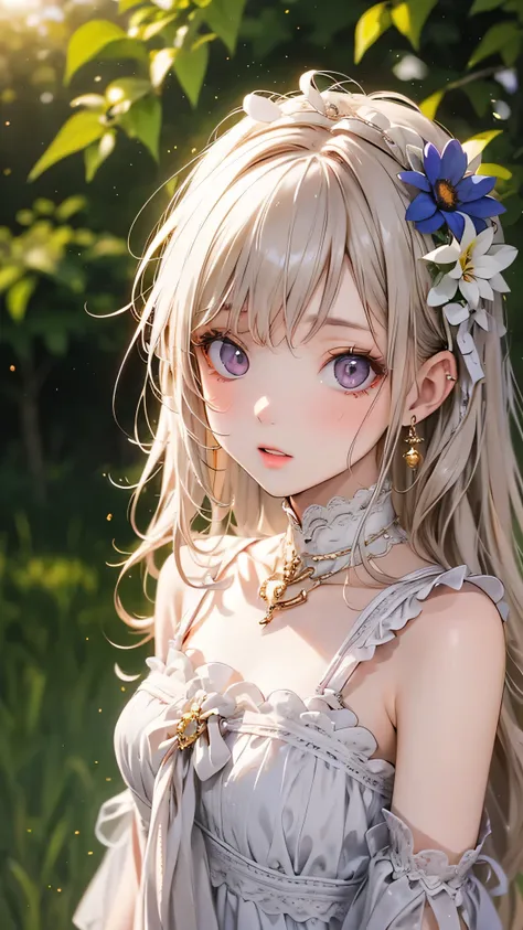 art：Cornflower, dream-like (Petite with beautiful, delicate eyes. The depth of field in the photo is perfect, The lens flare creates a nice atmosphere., {{Side-breasted:2}}}, Soaked Dress