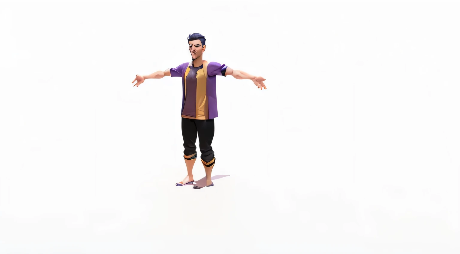 arafed man in a purple shirt and black pants with his arms outstretched, highly detailed character, full body single character, low poly character, t-pose of male magic wizard, t-pose of wizard, character is standing, full body character, single character ...