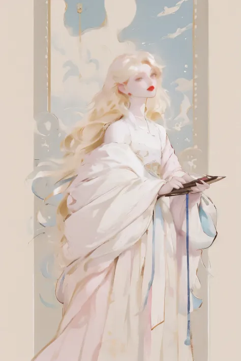 there was a woman in a white dress holding a music box, guweiz style artwork, guweiz on pixiv artstation, guweiz on artstation p...