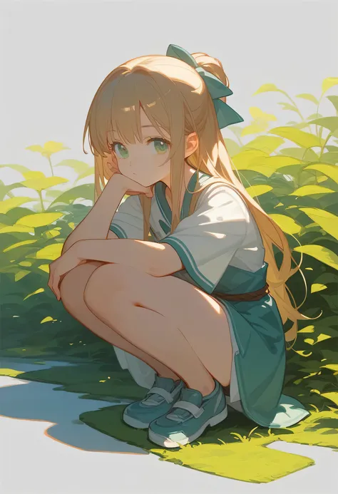 anime girl laying on the ground with her legs crossed, Animation by Shitao, pixiv, Concept Art, Anime girl squatting, Beautiful anime girl squatting, Attractive anime girl, , Smooth anime CG art, Fleet Collection Style, Azur route style, Cute anime girl, B...