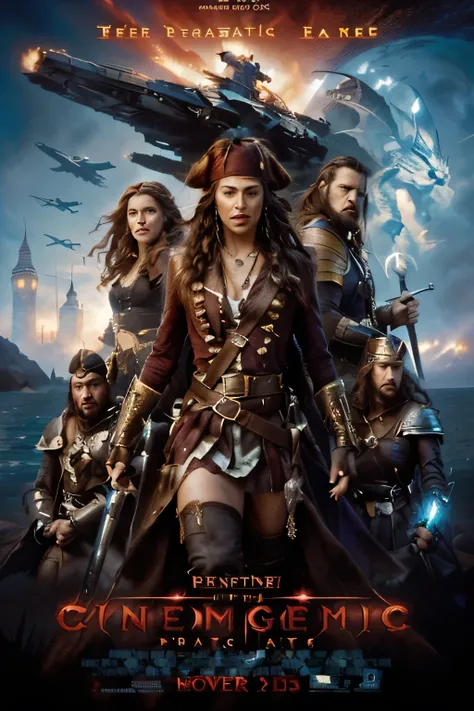 a poster for the movies first trailer, the movies first trailer, and the first trailer, key art, movie artwork, fantasy movie poster, full poster, movie promotional art, pirates of the carribean, fantasy movie, official poster artwork, bestselling movie po...