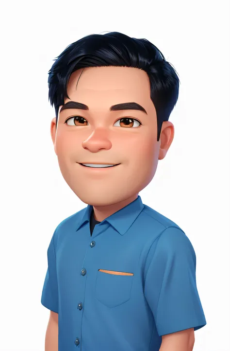 3d Cartoon caricature, a close up of a man in a blue shirt with a smile, by Abidin Dino, professional profile picture, potrait, 3D render, 3D Cartoon, big head, cartoonish look, high resolution, super detail, soft lighting