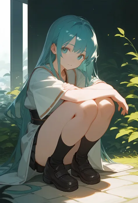 anime girl laying on the ground with her legs crossed, Animation by Shitao, pixiv, Concept Art, Anime girl squatting, Beautiful anime girl squatting, Attractive anime girl, , Smooth anime CG art, Fleet Collection Style, Azur route style, Cute anime girl, B...