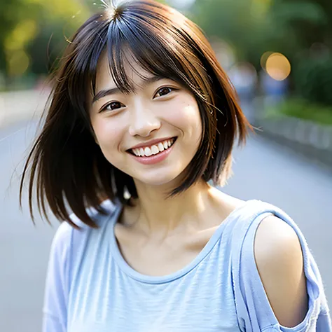 High quality、Japanese、woman、smile、White teeth are visible、Shortcuts